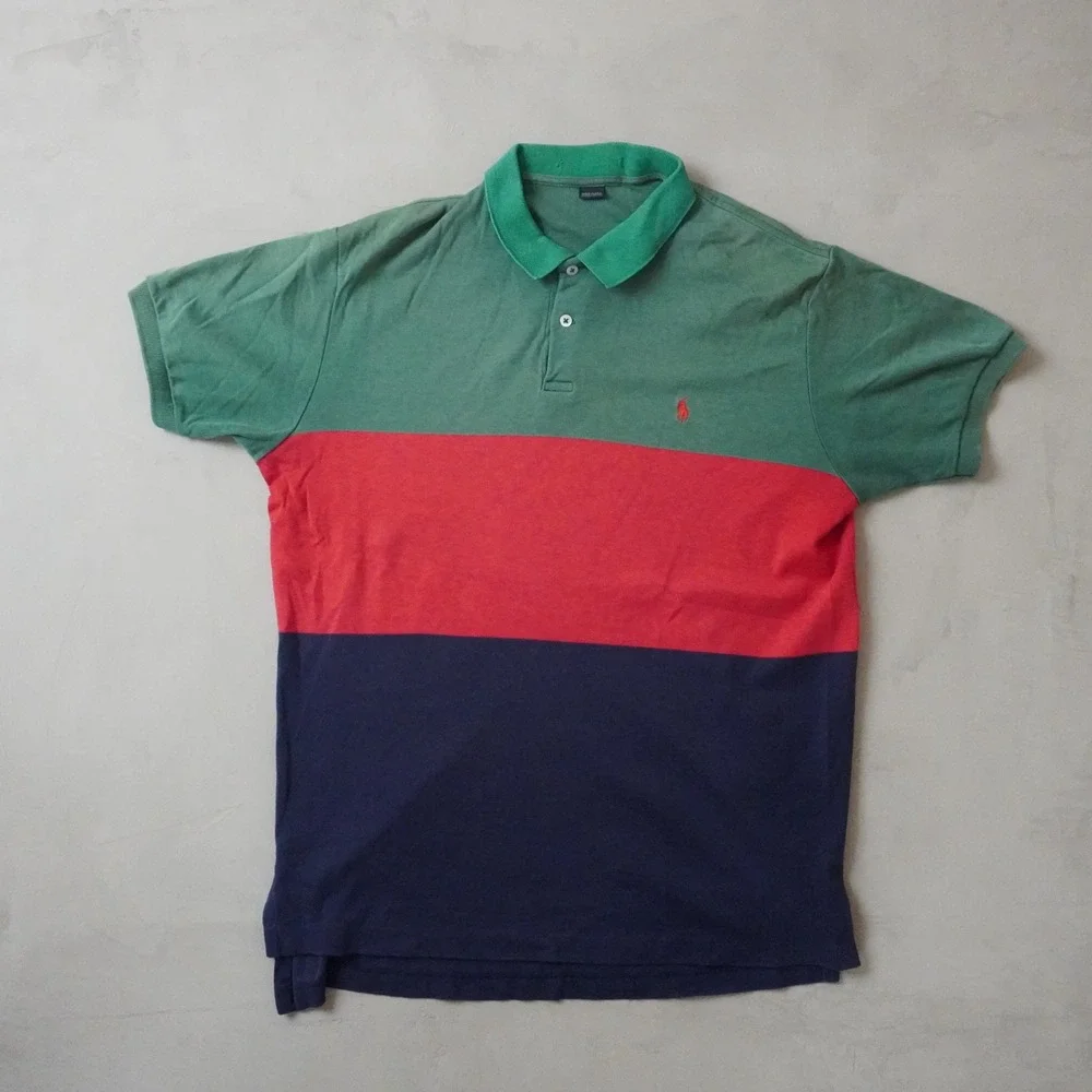 Vintage Ralph Lauren Polo Shirt Large Mens 90s Colorblock Green Red Navy USA